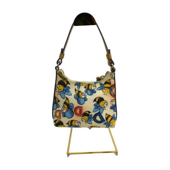 Dooney & Bourke Vintage Bee Print Mini Handbag Rainbow Zipper Pink Heart Charm - Picture 3 of 13